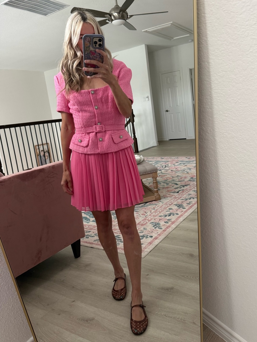 Pink tweed dress XS